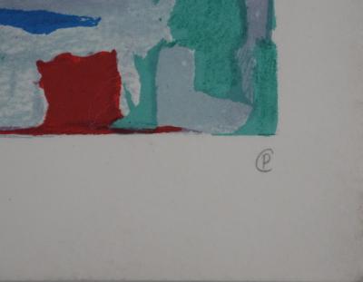 Paul CHARLOT : Composition en bleu et rouge, Lithographie originale signée 2