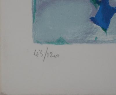 Paul CHARLOT : Composition en bleu et rouge, Lithographie originale signée 2