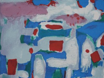 Paul CHARLOT : Composition en bleu et rouge, Lithographie originale signée 2