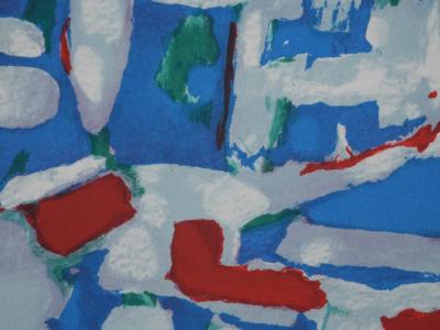 Paul CHARLOT : Composition en bleu et rouge, Lithographie originale signée 2