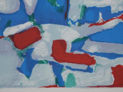 Paul CHARLOT : Composition en bleu et rouge, Lithographie originale signée 2