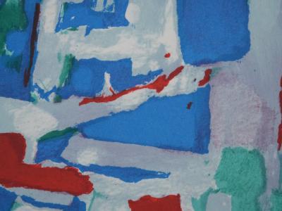 Paul CHARLOT : Composition en bleu et rouge, Lithographie originale signée 2