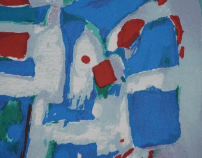 Paul CHARLOT : Composition en bleu et rouge, Lithographie originale signée 2