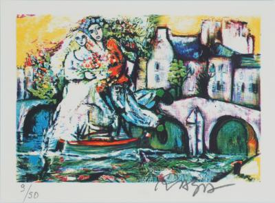 Alain RAYA SORKINE: The Newlyweds on the Bridge, Original signed lithograph 2