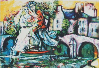 Alain RAYA SORKINE: The Newlyweds on the Bridge, Original signed lithograph 2