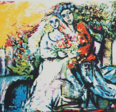 Alain RAYA SORKINE: The Newlyweds on the Bridge, Original signed lithograph 2