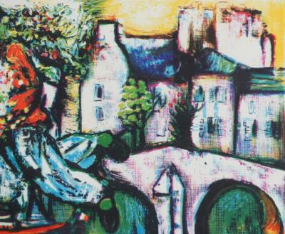 Alain RAYA SORKINE: The Newlyweds on the Bridge, Original signed lithograph 2