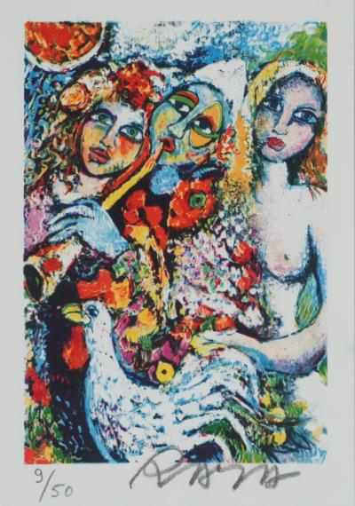 Alain RAYA SORKINE : Arlequin à la flute, Lithographie originale signée 2