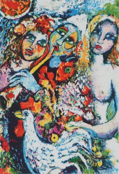 Alain RAYA SORKINE : Arlequin à la flute, Lithographie originale signée 2