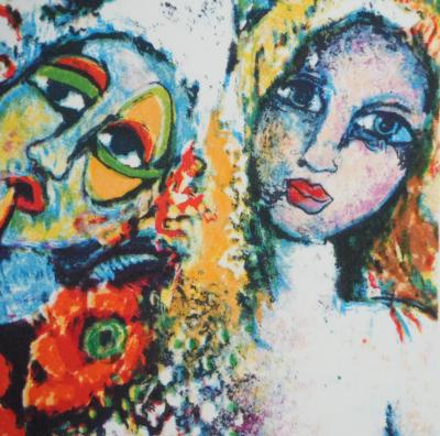 Alain RAYA SORKINE : Arlequin à la flute, Lithographie originale signée 2