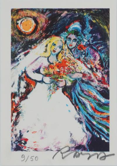 Alain RAYA SORKINE : Mariés au clair de lune, Lithographie originale signée 2