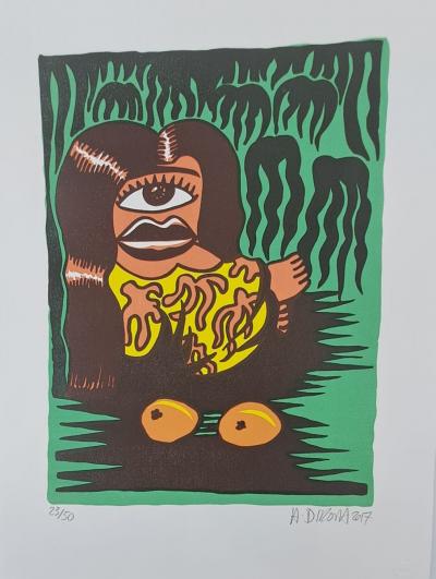 Hervé Di Rosa - Renée des iles - Gravure sur linoleum, signées, numérotée et datée 2