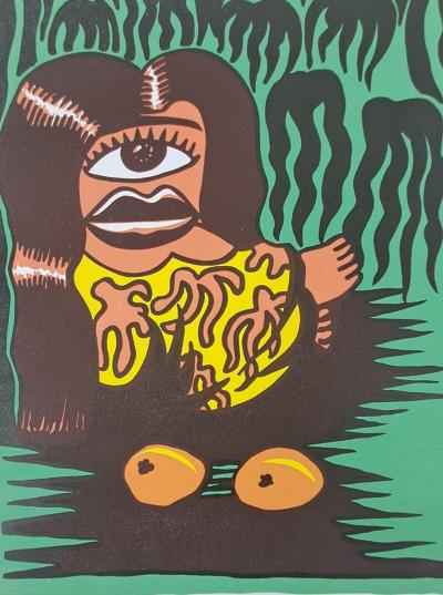Hervé Di Rosa - Renée des iles - Gravure sur linoleum, signées, numérotée et datée 2