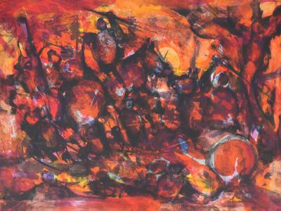 Marcel MOULY : Combat rouge, Lithographie originale signée 2