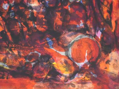 Marcel MOULY : Combat rouge, Lithographie originale signée 2