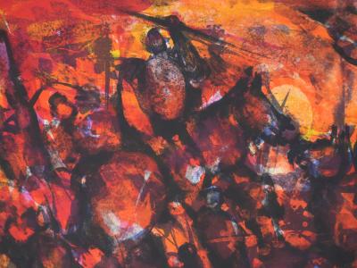 Marcel MOULY : Combat rouge, Lithographie originale signée 2