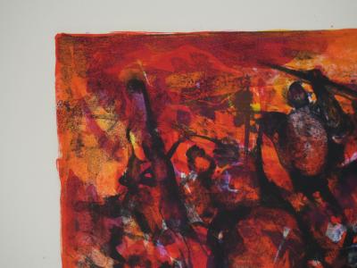 Marcel MOULY : Combat rouge, Lithographie originale signée 2