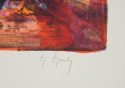 Marcel MOULY : Combat rouge, Lithographie originale signée 2