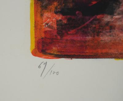 Marcel MOULY : Combat rouge, Lithographie originale signée 2