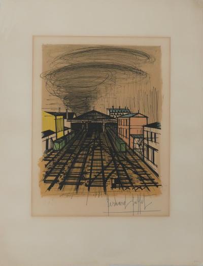 Bernard BUFFET : Paris, La gare Saint Lazare, Lithographie originale signée 2