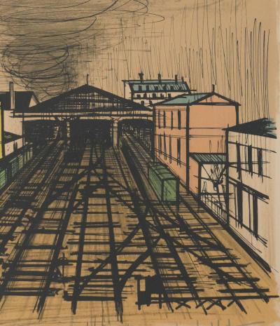 Bernard BUFFET : Paris, La gare Saint Lazare, Lithographie originale signée 2