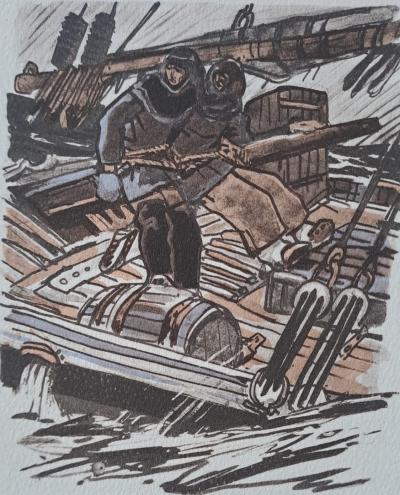 Mathurin Méheut (d’après) - Marins sur le pont - Phototypie, coloris aux pochoirs de Beaufumé 2