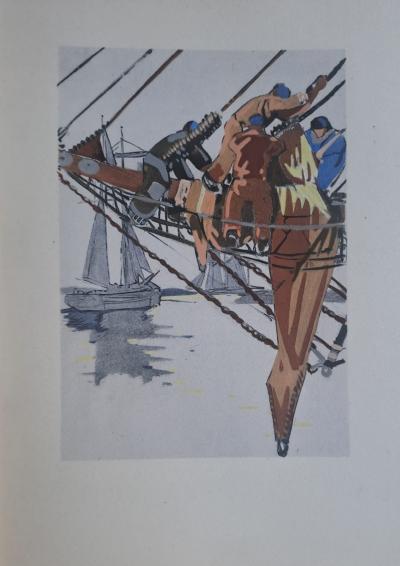 Mathurin Méheut (d’après) - Marins sur la proue - Phototypie, coloris aux pochoirs de Beaufumé 2