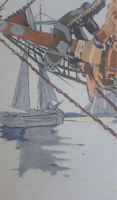 Mathurin Méheut (d’après) - Marins sur la proue - Phototypie, coloris aux pochoirs de Beaufumé 2