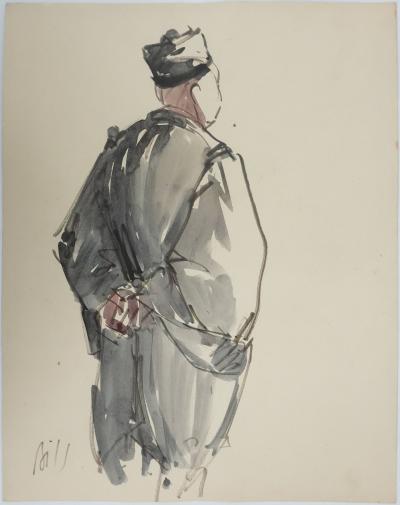 Claude BILS : Homme de dos, Dessin original signé 2