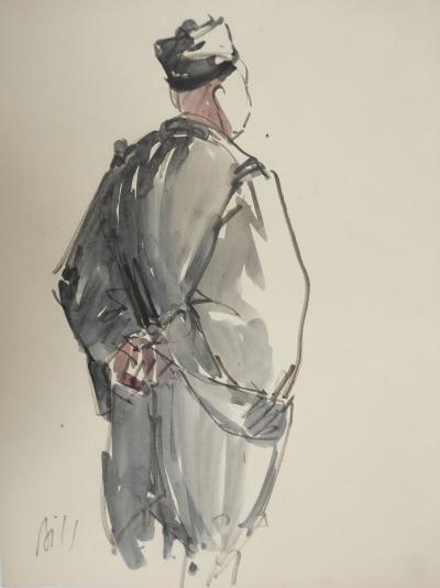 Claude BILS : Homme de dos, Dessin original signé 2