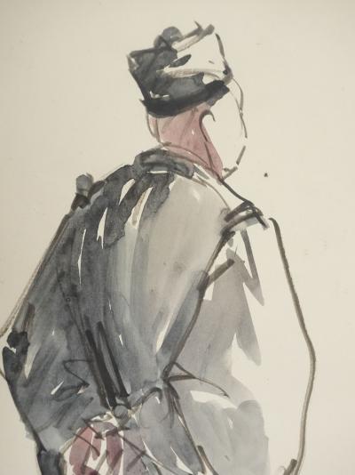 Claude BILS : Homme de dos, Dessin original signé 2