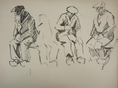 Claude BILS: On the construction site, Original signed drawing 2