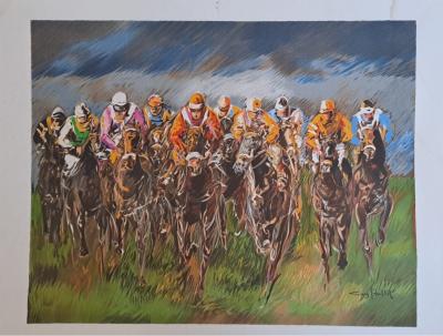Guy Buffet - Course à Longchamp - Lithographie originale signée 2