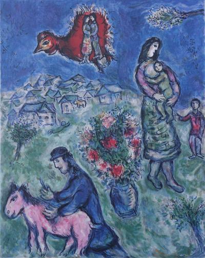 Marc CHAGALL  : La route du village - Lithographie numérotée et signée, édition limitée 2