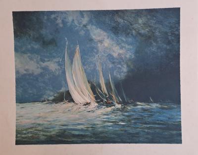 François d’Izarny - Voiliers - Lithographie originale signée 2