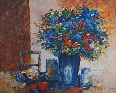François d’Izarny - Nature morte au bouquet flamboyant - Lithographie originale signée 2