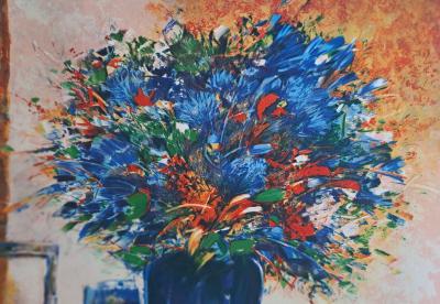 François d’Izarny - Nature morte au bouquet flamboyant - Lithographie originale signée 2