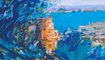 François d’Izarny - Vue sur la baie en Provence  - Lithographie originale signée 2