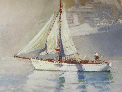 Marin-Marie - Winnibelle II devant un Paquebot dans le port de New-York - 1933 - Lithographie couleur signée 2
