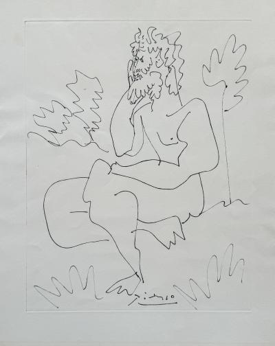 Pablo PICASSO - Homme pensif, 1954 - Gravure originale signée dans la planche 2