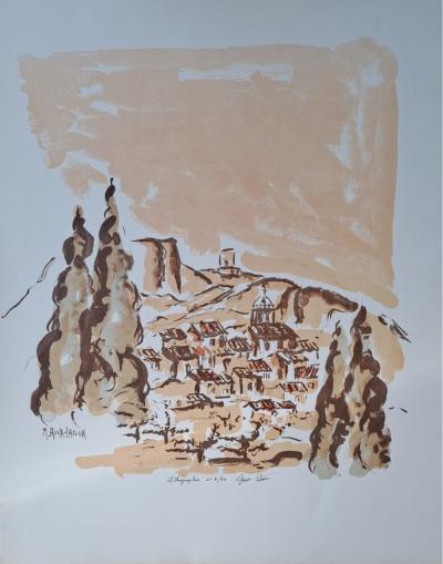 Michèle Roux-Latour - Village sur la colline - Lithographie originale, signée et numérotée 2