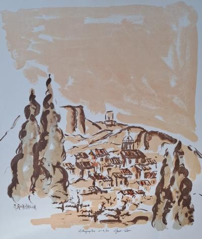 Michèle Roux-Latour - Village sur la colline - Lithographie originale, signée et numérotée 2
