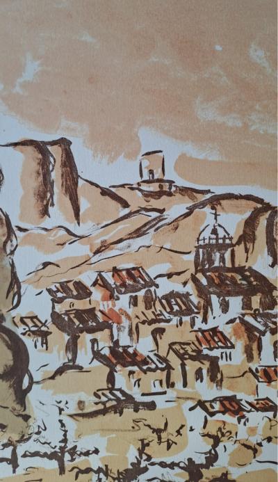 Michèle Roux-Latour - Village sur la colline - Lithographie originale, signée et numérotée 2