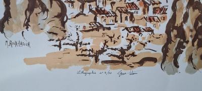 Michèle Roux-Latour - Village sur la colline - Lithographie originale, signée et numérotée 2