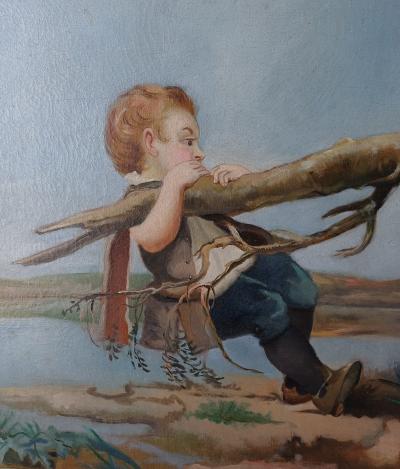 Georges SORTAIS - Trois enfants jouant sur une branche - Huile sur toile 2
