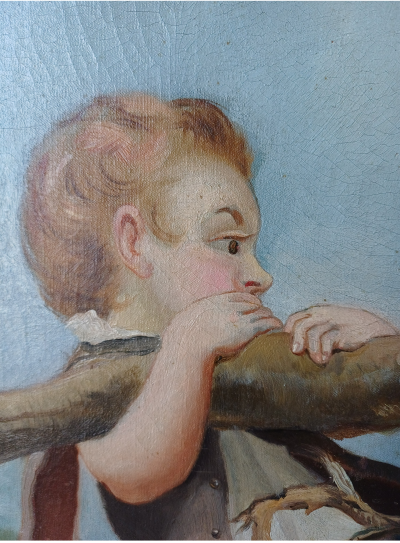 Georges SORTAIS - Trois enfants jouant sur une branche - Huile sur toile 2