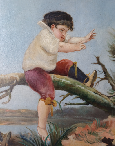 Georges SORTAIS - Trois enfants jouant sur une branche - Huile sur toile 2