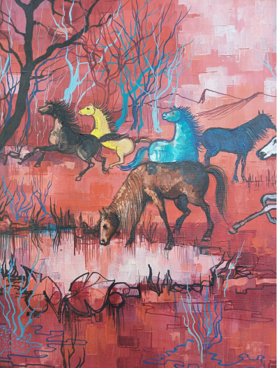 Roland IROLLA  - Chevaux sauvages, 1960 - Huile sur toile 2