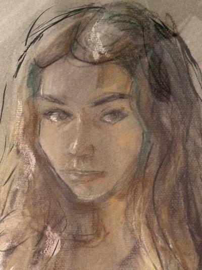 Jacques Pecnard -  La Jeune fille, le regard - Technique mixte Pastel Crayon et Aquarelle - signée 2
