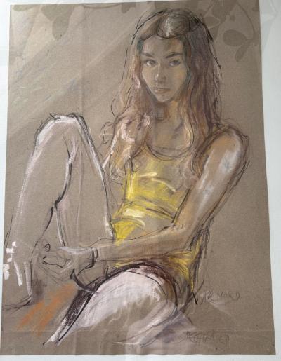 Jacques Pecnard -  La Jeune fille, le regard - Technique mixte Pastel Crayon et Aquarelle - signée 2